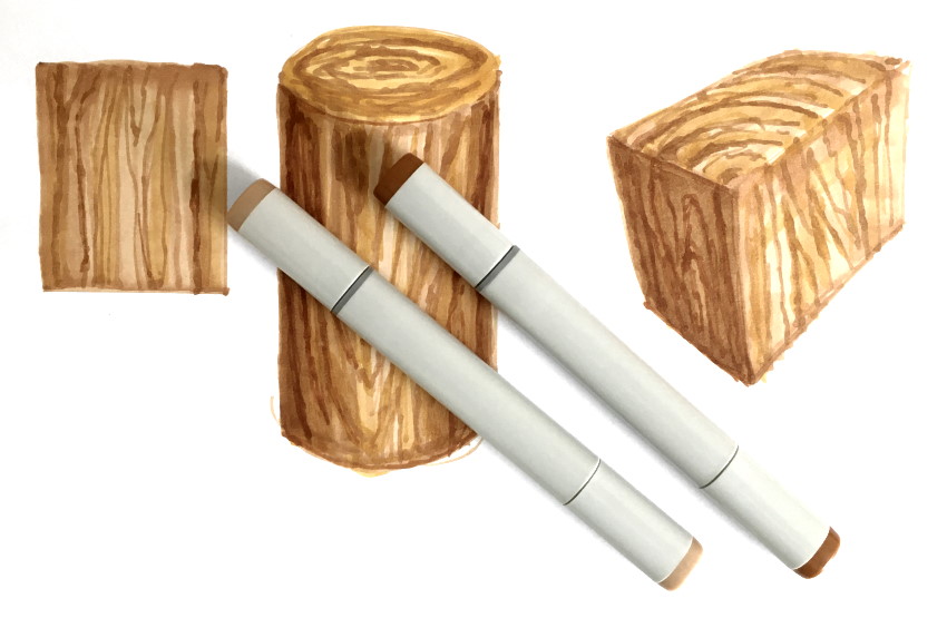 ציור של מרקם עץ בעזרת מרקרים