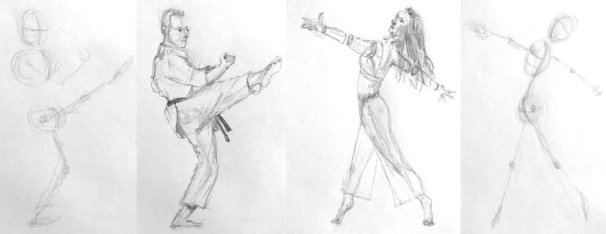 שימוש בקווי מתאר צולבים לציור דמויות