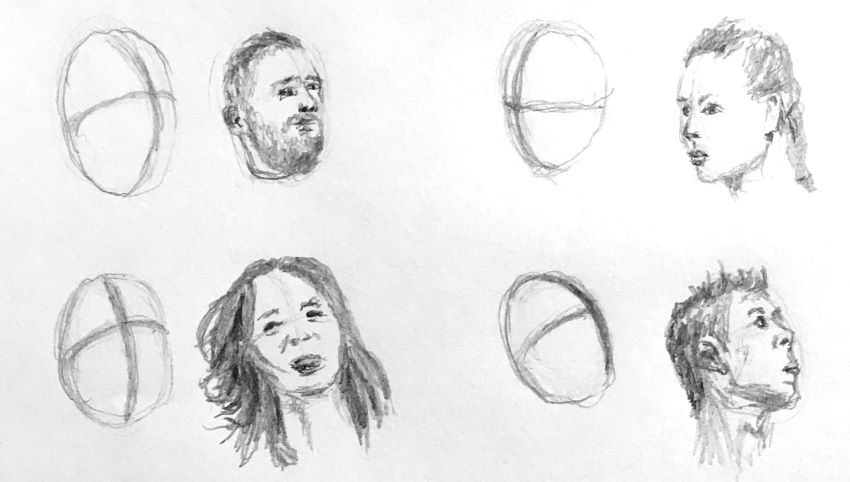 שימוש בקווי מתאר צולבים לציור פנים