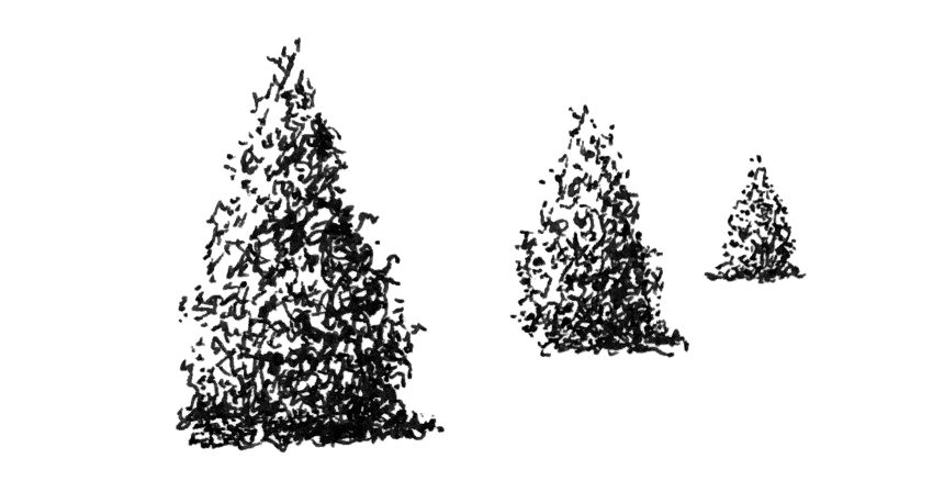 רישום בעט של גופים בגבהים שונים בציור