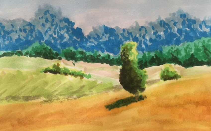 ציור במרקרים של נוף עם השפעה של טמפרטורה