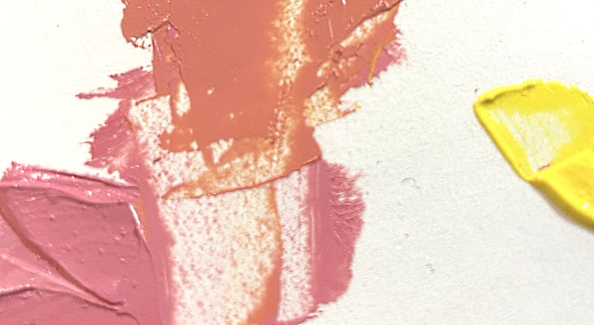 דוגמה לערבוב צבע אפרסק מצבעי שמן ורוד וצהוב