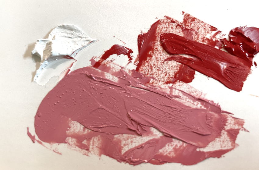 דוגמה לערבוב צבע לבן מצבעי שמן אדום וורוד