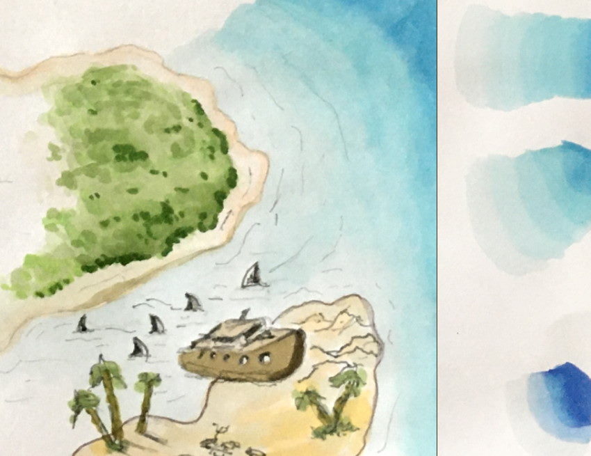 ניסיון של צבעים שונים עבור צביעת ים בעזרת מרקרים