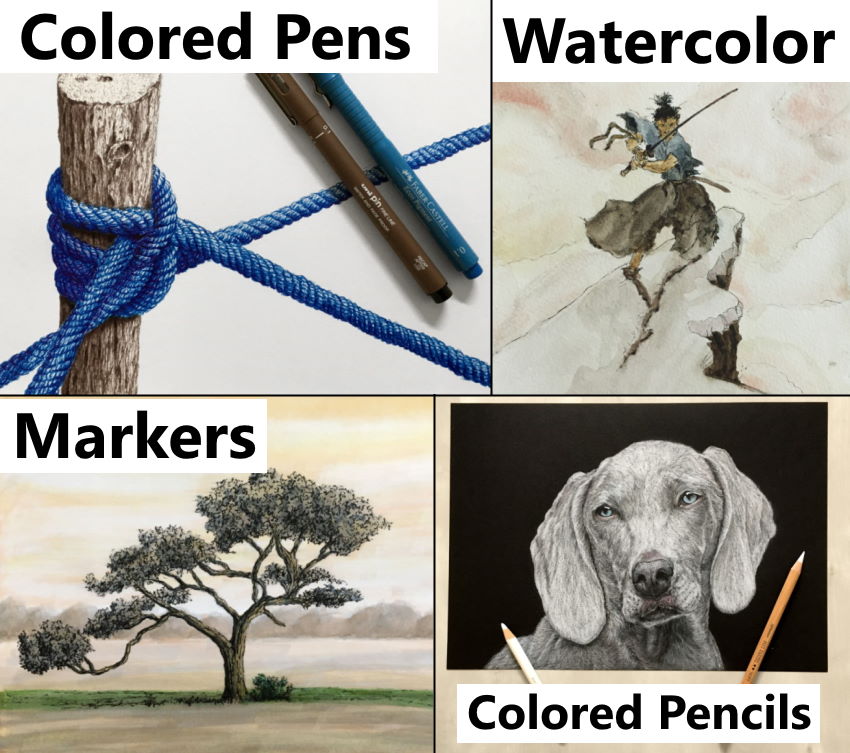 ציורים במדיומים שונים