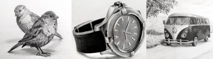 רישומים ריאליסטיים בעפרונות גרפיט