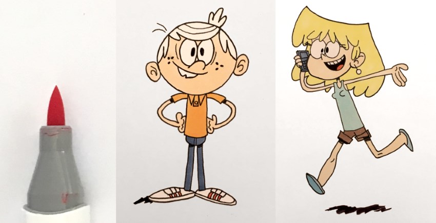 צביעה של דמויות הרעשנים עם מרקרים בעלי ראש מכחול