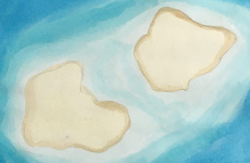 ציור המים מסביב לאיים עם דגש על מעבר בערכי בהירות