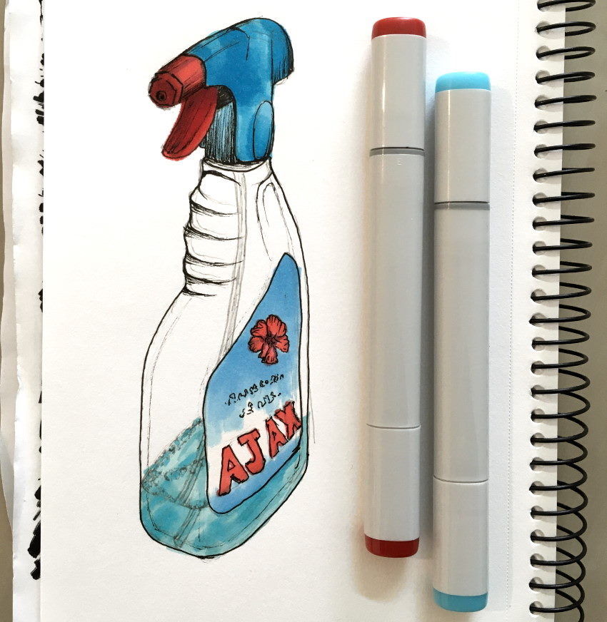 רינדור בעזרת מרקרים של סקיצה עבור בקבוק לניקוי חלונות