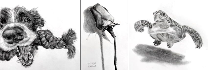 רישום ריאליזם של דנה, בעלי חיים ופרח