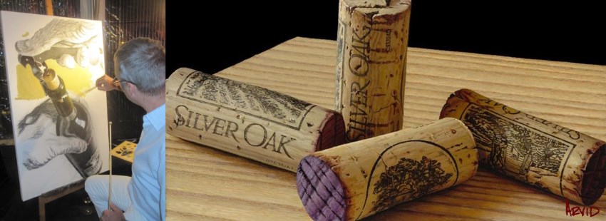 ציור שמן של פקקים של בקבוקי יין על ידי תומאס ארוויד