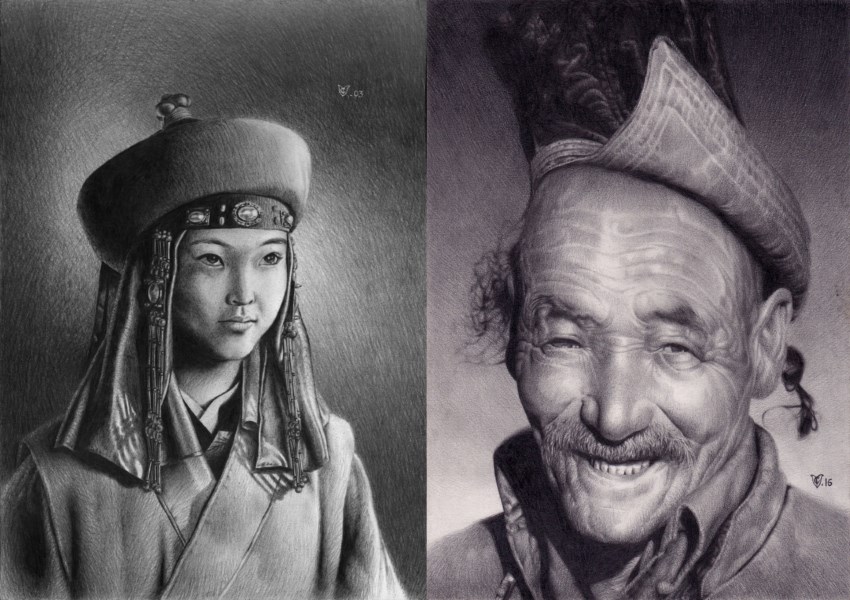 רישומים בעיפרון של דיוקנאות על ידי כריסטוף ואשה