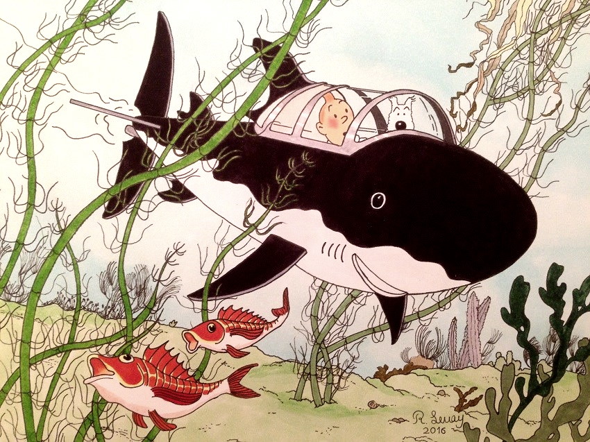 ציור קומיקס של טינטין ושלגי (מילו)