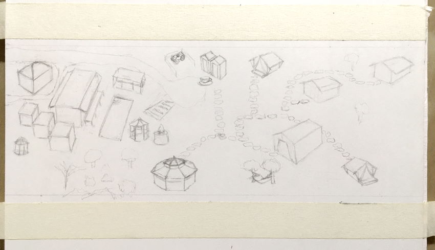 שימוש במסקינג טייפ עבור הגבול של ציור המפה