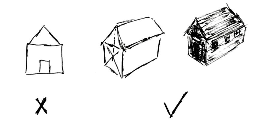 סקיצה של בית פשוט בפרספקטיבה