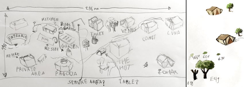 סקיצות ובחירת צבעים עבור ציור מפה