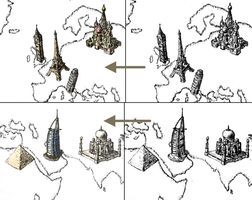 שלבים בציור מבנים מוכרים