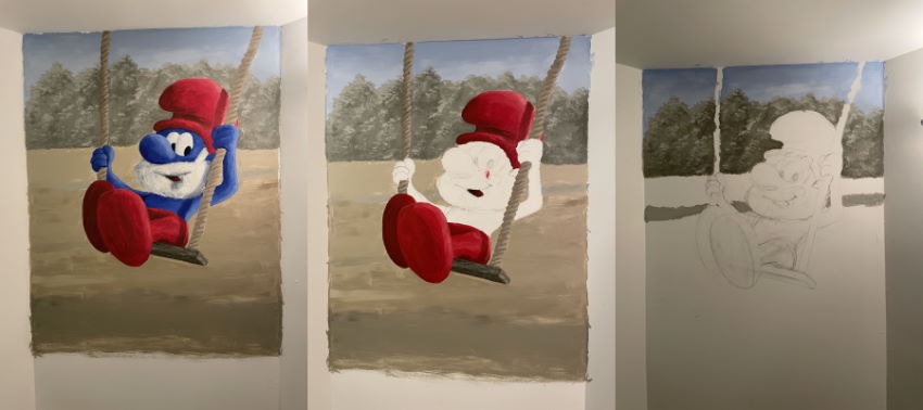 ציור של דרדסבא על קיר עם צבעי אקריליק