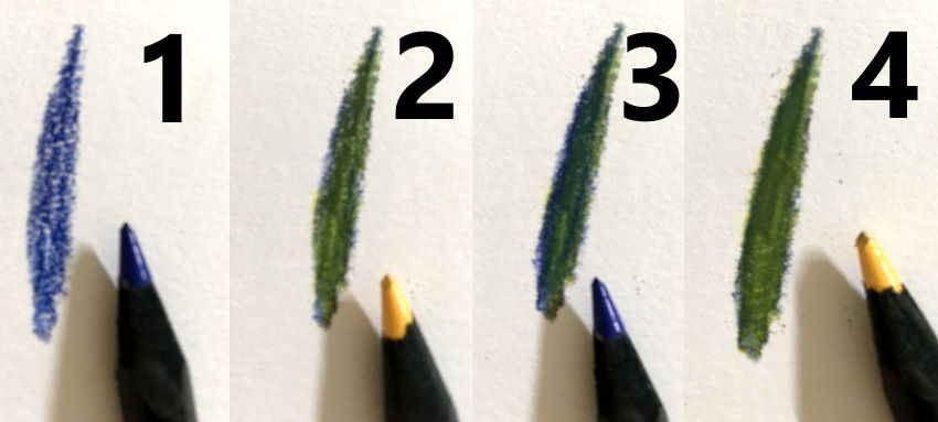 ערבוב כחול וצהוב עם עפרונות צבעוניים