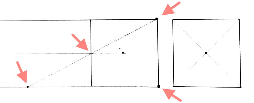 ציור קו אלכסוני לקביעת רוחב המשטח המשוכפל