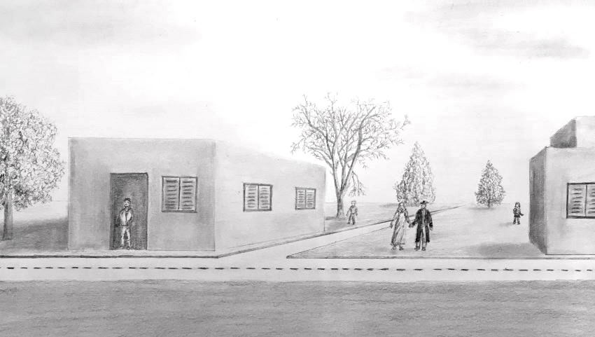 עיירה עם דמויות בפרספקטיבה