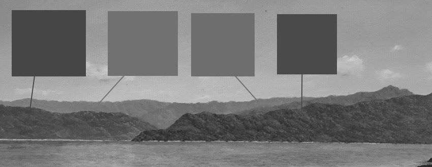 ערכי בהירות של הרים בפרספקטיבה אטמוספרית