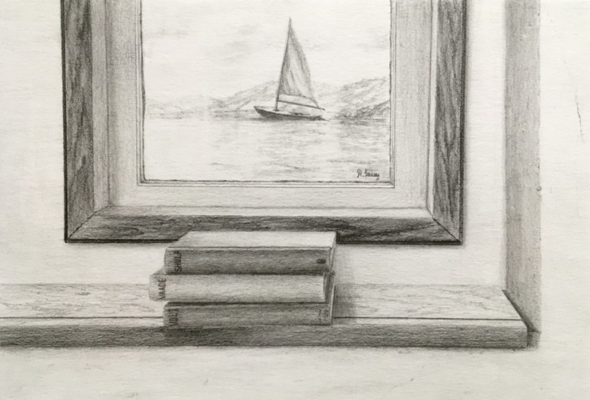 ציור של ספר ותמונה בפרספקטיבה