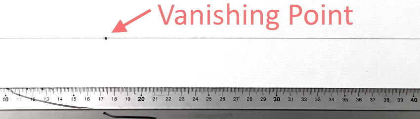 רישום של קו אופק ועליו נקודת היעלמות אחת