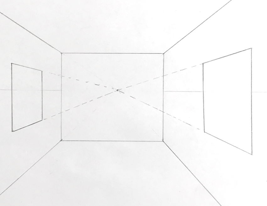 רישום בפרספקטיבה של ציורים על הקיר