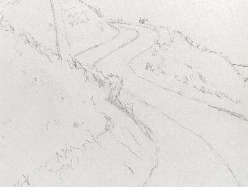 ציור של קווים מנחים עבור דרך בפרספקטיבה