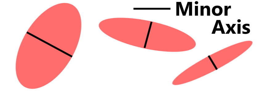 דוגמאות לאליפסות עם כיוון קיצור שונה