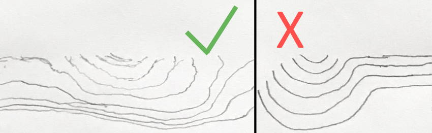 קווים אינם מקבילים בעת ציור מרקם עץ